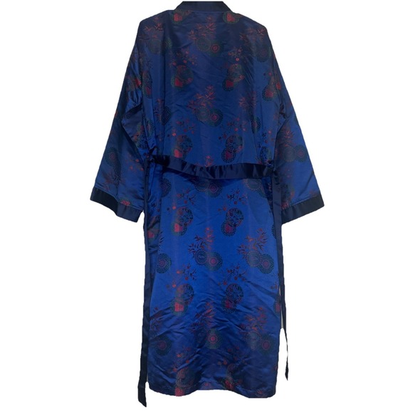 Vintage Silk Blend Chinese Hand Embroidered Kimono Robe Flower Birds Crane Stork - Picture 3 of 9